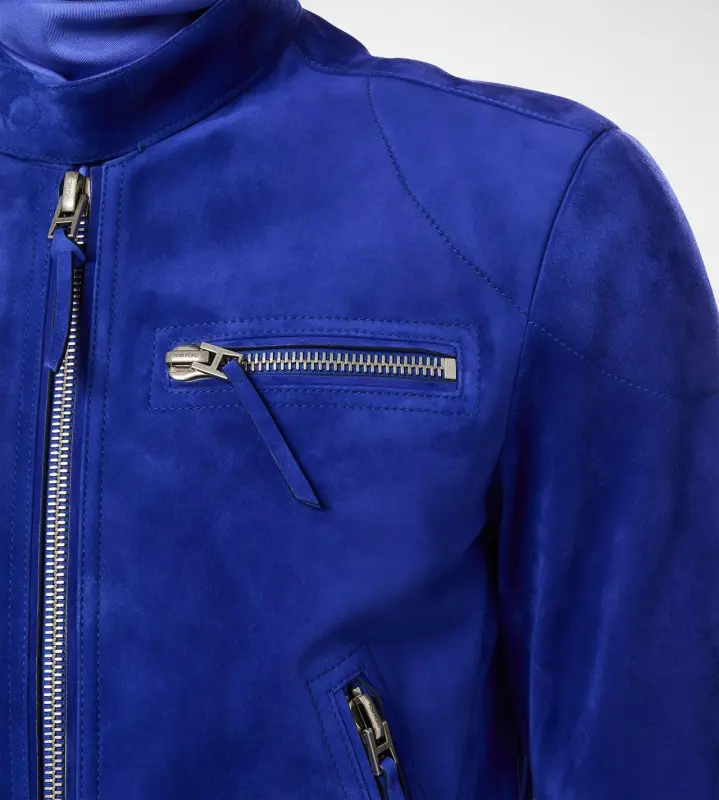 CASHMERE SUEDE BIKER ELECTRIC BLUE online